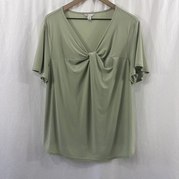 Cato Twist Knot Babydoll Flutter Sleeve Green Top Womens Size XL Festival Y2K - Picture 1 of 10